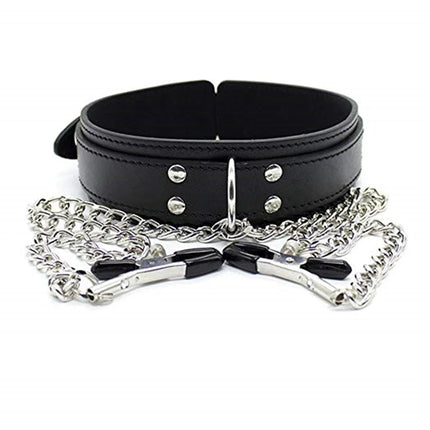 BDSM Fetish Collar Nipple Clamps Leather Necklace Chain Slave Erotic Adult Sex Toys For Women Couples Men Fliting Games Sex Shop