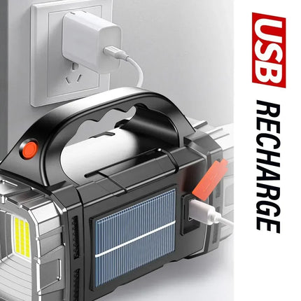 Powerful Handheld Flashlight USB Rechargeable Torch Super Bright Solar COB Floodlight Outdoor Portable Emergency Camping Lamp