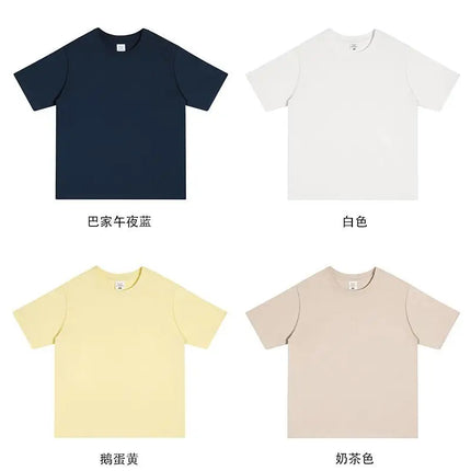 250GSM Customized Printed LOGO Solid 100% Cotton T-shirts Basic Tee Casual Oversized Drop Shoulder Quality Short T-shirt Men