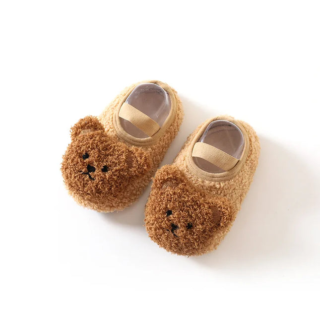 Cartoon Bear Baby Shoes Winter Thick Warm Newborn Shoes Non-slip Soled Soft Plush Toddler Kids Boy Girls Infant First Walkers