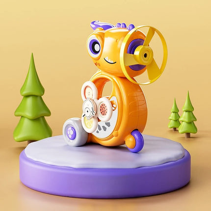 Baby Dinosaur Whistle Car Toy Light Up Top Rotating Music Graphic Cognition Multi Play Children Toy Car Inertial Sliding Button