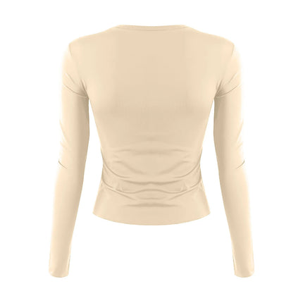 Women Fashion Casual Long Sleeve T-Shirt Lady Minimalist Style Solid Color Round Neck Top Female Casual Skinny Daily Clothes