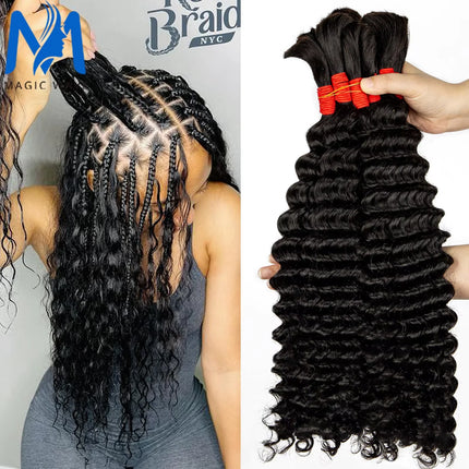 16-24inch Human Hair Bulk for Braiding Remy Hair Deep Wave Boho Braids Hair Bulk Extension Bobbi Hair for Women Wholesale