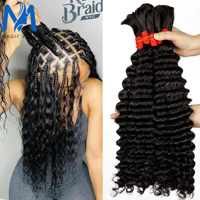 16-24 inch Human Hair Bulk for Braiding Remy Hair Deep Wave Boho Braids Hair Bulk Extension Bobbi Hair for Women Wholesale