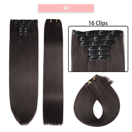 24Inchs 16 Clips in Synthetic Hair Extensions Long Straight Hairstyle Synthetic brown Black Hairpieces Heat Resistant False Hair