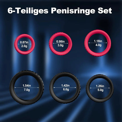 Adult products for men, silicone delay ring, 6-piece set, penis ring, lock ring, penis bondage ring, fun ring