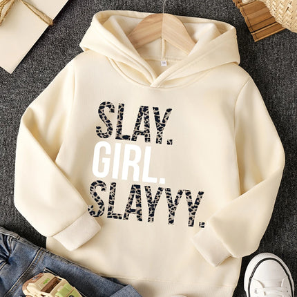 Girls Fashion Hooded Sweatshirt Casual Style Casual Long Sleeve Pullover with Kangaroo Pockets Fashionable Letter Cartoon Print