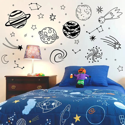 Large Planetary Meteor Space Themed Plant Wall Stickers Decals Constellation for Bedroom Playroom Decor
