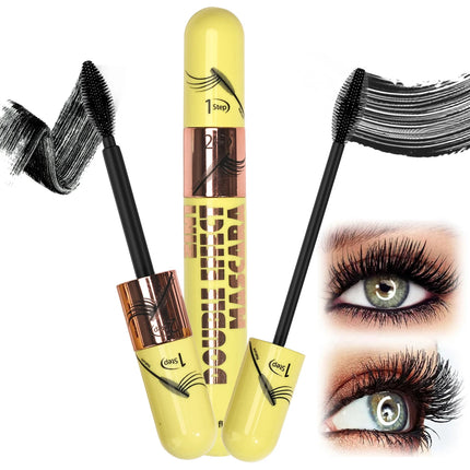 Double In-one Mascara Silk Fiber Mascara Waterproof Mascara for Eyelash Extension Black Thick Lengthening Eye Lashes Cosmetics