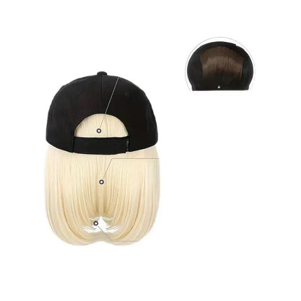 Baseball Cap With Wigs 12 Inch Short Straight Bob  Adjustable Hat Wgs Glueless synthetic Wig Cap With Extensions