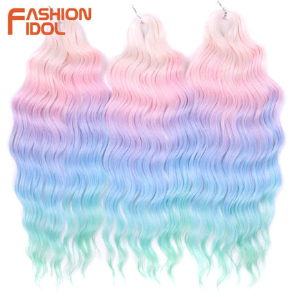 Anna 24 Inch Hair Synthetic Deep Wave Braiding Hair Extensions Braid Hair Ombre Rainbow Red Orange Twist Crochet Curly Hair