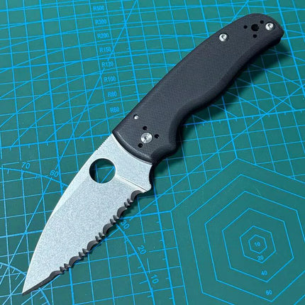 Lism Store Spy-C229GP Folding Knife 3.46" S30V Stonewashed Serrated Blade, G10 Handles - C229