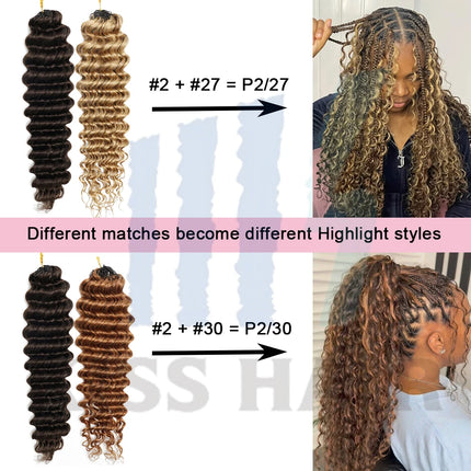 #30 Colored 100% Human Hair for Highlight Miracle Knots Crochet Deep Wave Feather Crochet Boho Braids Wavy Bulk Hair Extensions