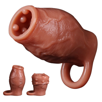Soft Penis Sleeve Enlargement Lock Sperm Cock Sleeve with Cock Ring Delay Ejaculation Reusable Dildo Sleeves Adult Men Sex Toys