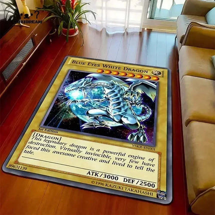 Yu-Gi-Oh Blue Eyes White Dragon Anime Non-slip Carpet Cartoon Floor Mat for Living Room Bedroom Decorative Area Rug Perfect Gift