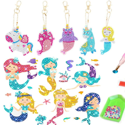 Mermaid Diamond Painting Stickers Kits DIY Double Side Big Gem 5D Keychain Arts Crafts Girls Dot Painting Kits for Beginners