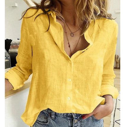 Women Casual Long Sleeve Cotton Linen Loose Shirt Elegant Solid Harajuku Lapel Blouse Vintage Oversize Tops Y2K Streetwear Tunic