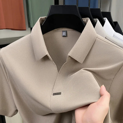 2026 New Men's Casual and Fashionable Solid Color Short Sleeved Polo Shirt Comfortable and Versatile Summer T-shirt