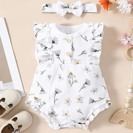 2PCS Summer Baby Girl Jumpsuit with Round Neck Butterfly Sleeve Design, Cute Sweet and Lively Princess Style Newborn Jumpsuit