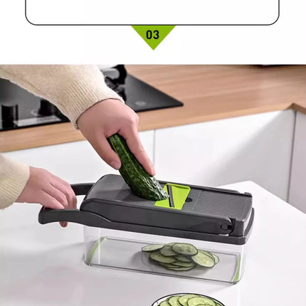16 in 1 Handheld Slicers Dicers Graters, Multifunctional Vegetable Chopper Kitchen Food Tool with Container & Safety Guard