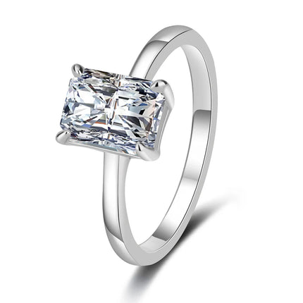 1CT 2CT 3CT Emerald/Radiant Cut Moissanite Engagement Ring Solitaire Lab Diamond 925 Silver 18K Gold Plated Wedding Band Jewelry