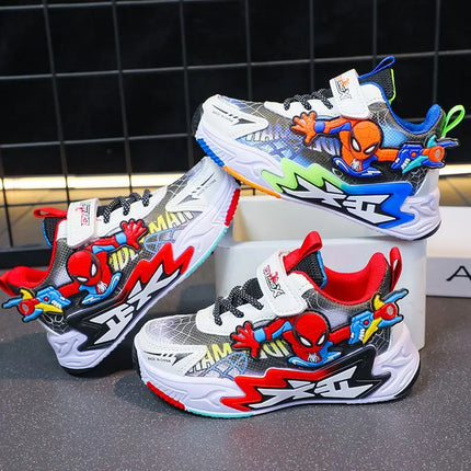 Kids'Casual Shoes Mesh Spider-Man Spring Shoes For Boys Flat Outdoor Basketball Anti-slip Breathable Blue Red Shoes Size 27-38