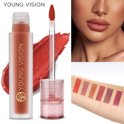 YOUNG VISION 6-Color Matte Velvet Lip Gloss Silky Smooth, Long-Lasting Color Seductive Feminine Lip Makeup