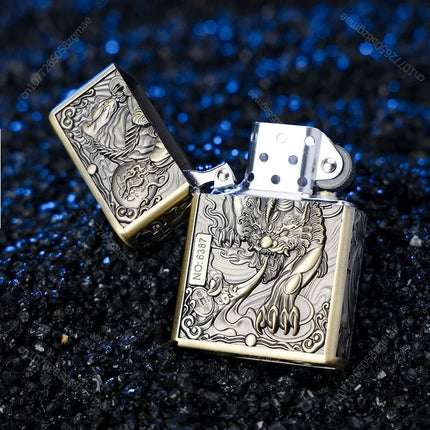 ZORRO zk series kerosine lighter, pure copper, various retro relief patterns, old-fashioned grinding wheel windproof lighter