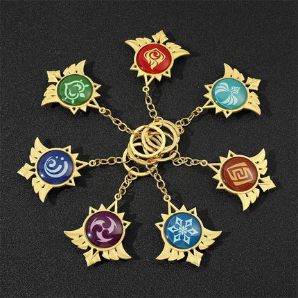 Anime Game Genshin Impact Vision Keychain Luminous 7 Element Weapons Eye Of Original God Toy Luminous Keyring Bag Pendant Gift