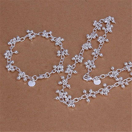 New Arrive 925 Sterling Silver Pretty Bead Bracelets Neckalce For Women Fashion Party Wedding Jewelry Sets Cute Gifts