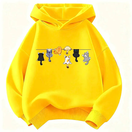 Climbing Cat Pattern Trendy Design Print Hooded Kids Design Children's Sweatshirt Cute Hoody Boys Girls Autumn Casual Hoodies