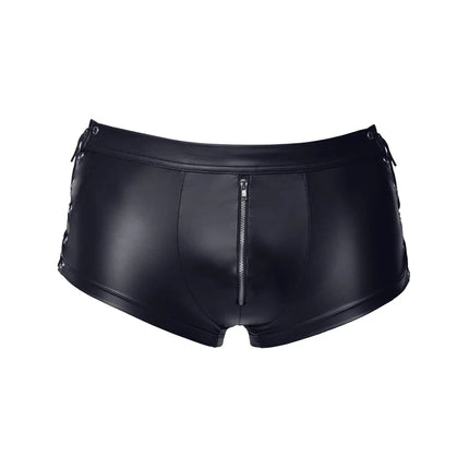 Men Faux Leather Tops and Boxer Stretch Pu Leather Short Sleeve  Club Slim Bar Stage Performance Tee  Elastic  Blouse with Pants