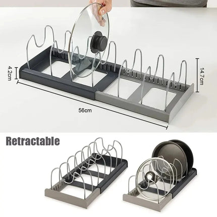 Expandable Stainless Kitchen Cabinet Organizers,with 6 Adjustable Shelves,Board Drying Cookware Shelf,Kitchen Organization Tools