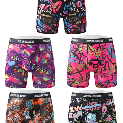 Ten-piece mixed men's graffiti pattern long boxer briefs, breathable and comfortable high-elasticity long boxer briefs, boxing