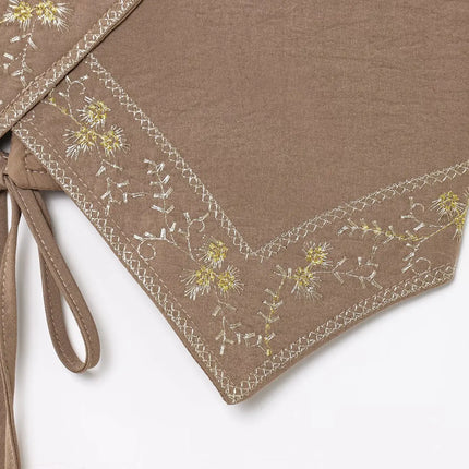 HH Women's Summer Sexy Sling Tops Light Brown V-Neck Sleeveless Embroidery Lace-Up Decoration Fashion Short Tops