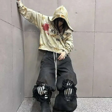 2026 New Y2K Striped Ripped Baggy Jeans for Men Women Harajuku Hip Hop Wide Leg Pants Korean Fashion Couple Casual Trousers