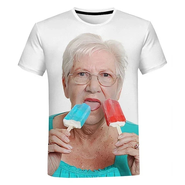 2025 Hot Sales New Creative Funny 3d Printing Cute T-shirt Grandma Funny Ice Lolly Casual Shirt Loose Oversize Top