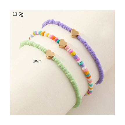 1 Set Bohemia Summer Colorful Rice Beads Heart Beads Ankle For Women Boho Ocean Barefoot Beach Leg Bracelet Anklet Set Female