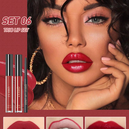 3pcs Matte Liquid Lipstick+Lip Liner Set Lip Glaze Makeup Nude Black Red Velvet Lip Gloss Long Lasting Lip Tint Cosmetics Kits