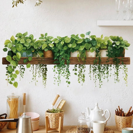 Green Plant Hanging Basket Wall Stickers for Living Room Decoration Bedroom Home Wall Decoration Stickers Room Decor One Piece