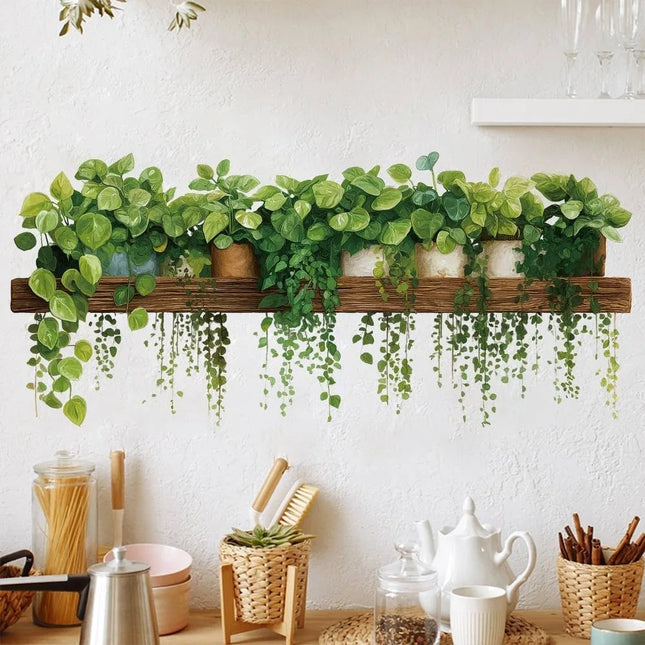 Green Plant Hanging Basket Wall Stickers for Living Room Decoration Bedroom Home Wall Decoration Stickers Room Decor One Piece