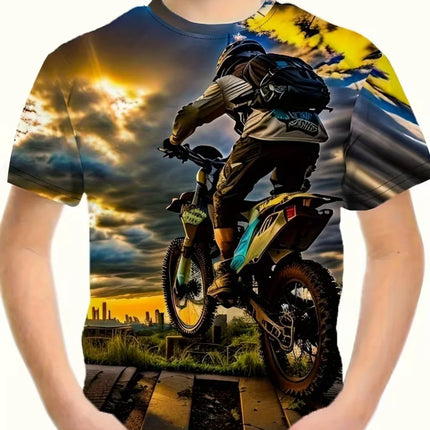 Motorcycle Rider Boys T-Shirt 3D Printed T-Shirt for Boy 2-10Y Short Sleeve Tee Top Baby Child Summer Trendy Street Children Top