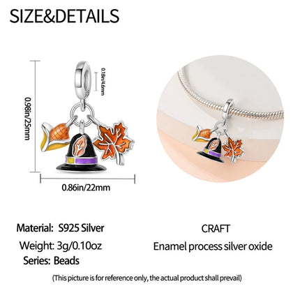 Autumn New 925 Sterling Silver Brown Maple Leaf Pumpkin Bee Charms Bead Fit 3mm 925 Original Bracelets DIY Jewelry Warm Gift