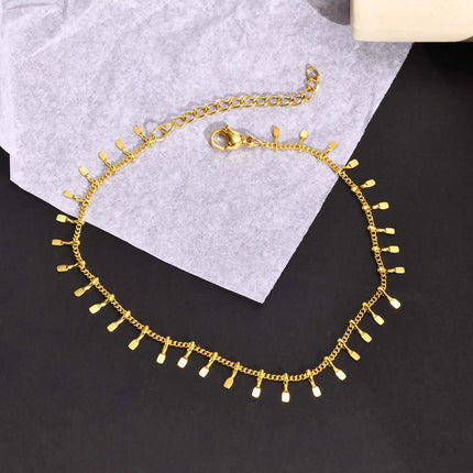 Stainless Steel Dangle Anklet for Women, Fringe Chain  Anklet Bracelet on Leg  ,Bohemian Style Summer Anklet Beach Jewelry