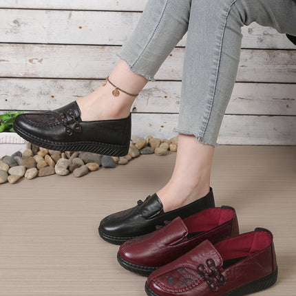 Women's leather flat shoes, spring and autumn women's loafers， single classic mom shoes, anti-slip comfortable and free shipping