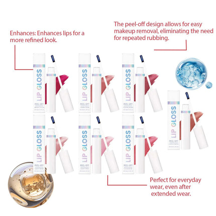 Moisturizing Tear off Lip Gloss Waterproof Long-Lasting Anti-Drying Peel Liquid Lipstick Pink Tint Natural Tearable Lips Glaze