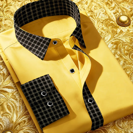 FGKKS Men Shirt Arrival Fashion Patchwork Tuxedo High Street Long Sleeve Smart Casual Elastic Man Business Dress Shirts
