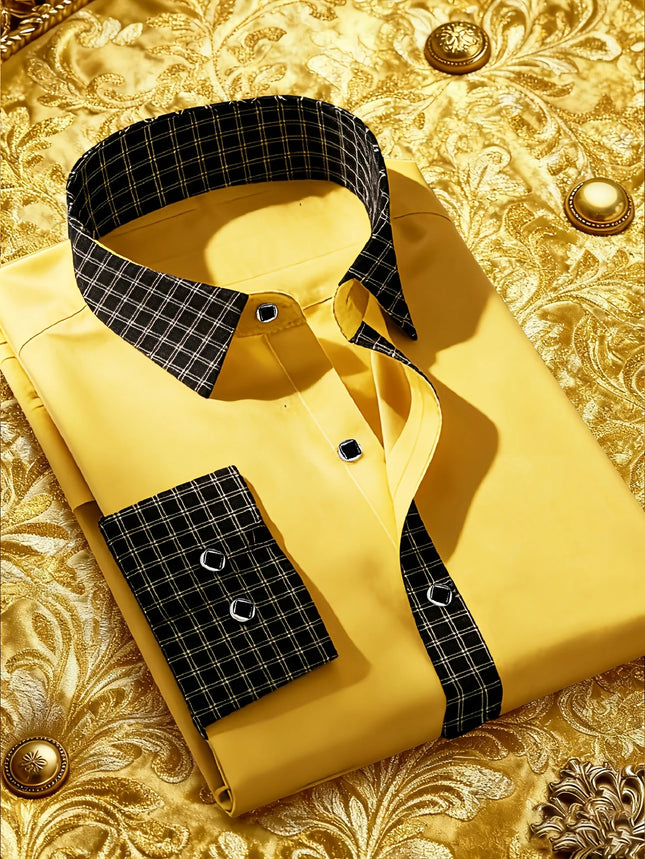 FGKKS Men Shirt Arrival Fashion Patchwork Tuxedo High Street Long Sleeve Smart Casual Elastic Man Business Dress Shirts