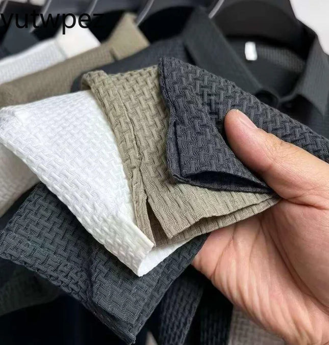 Fat and Plus Size Men's Short Sleeved T-shirt, Ice Silk Mesh Shirt Collar, High-end Solid Color Polo Shirt, Half Sleeved Top For