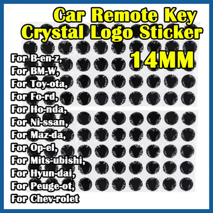 Car Remote Key 14MM Crystal Logo Sticker E-poxy for KEY-DIY KD XHO-RSE VV-DI Remote Control for BM-W Ni-ssan F-ord Toy-ota BEN-Z